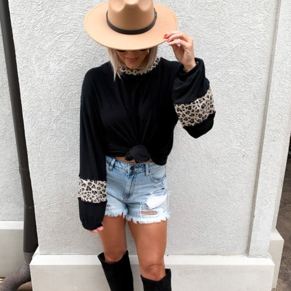Leopard Balloon Sleeve Top